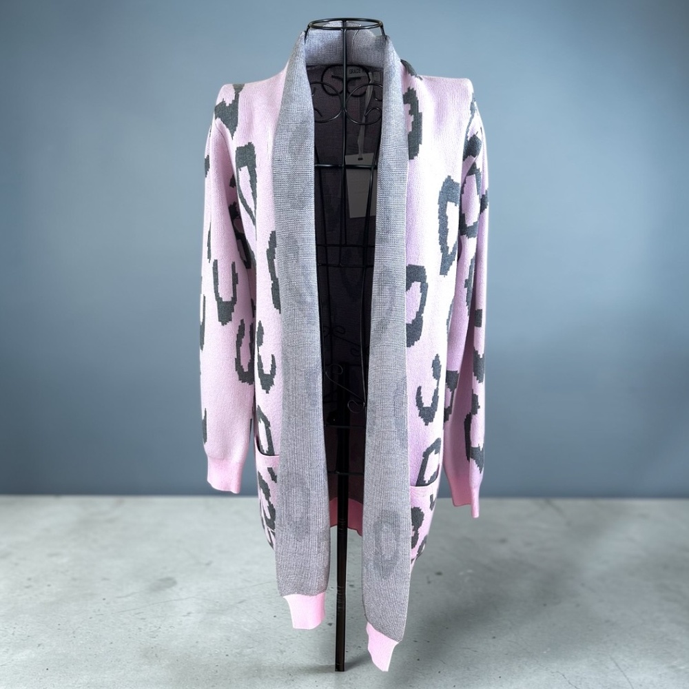 Grace Karin Pink Leopard Print Open Front Cardigan Size Small- Like New